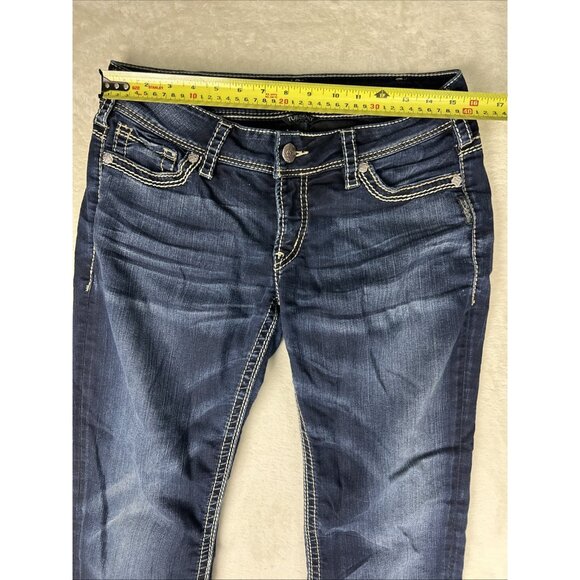 Silver Tuesday Women's Mid Boot Dark Wash Blue Jeans Tag Sz 32w/31L Low Rise - Picture 4 of 10